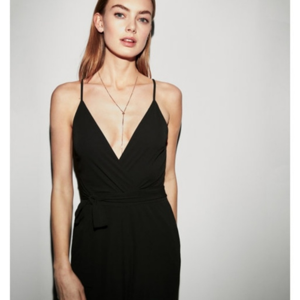 NEW Express Black Belted Open Leg Jumpsuit Comfy Stretchy - Picture 3 of 6